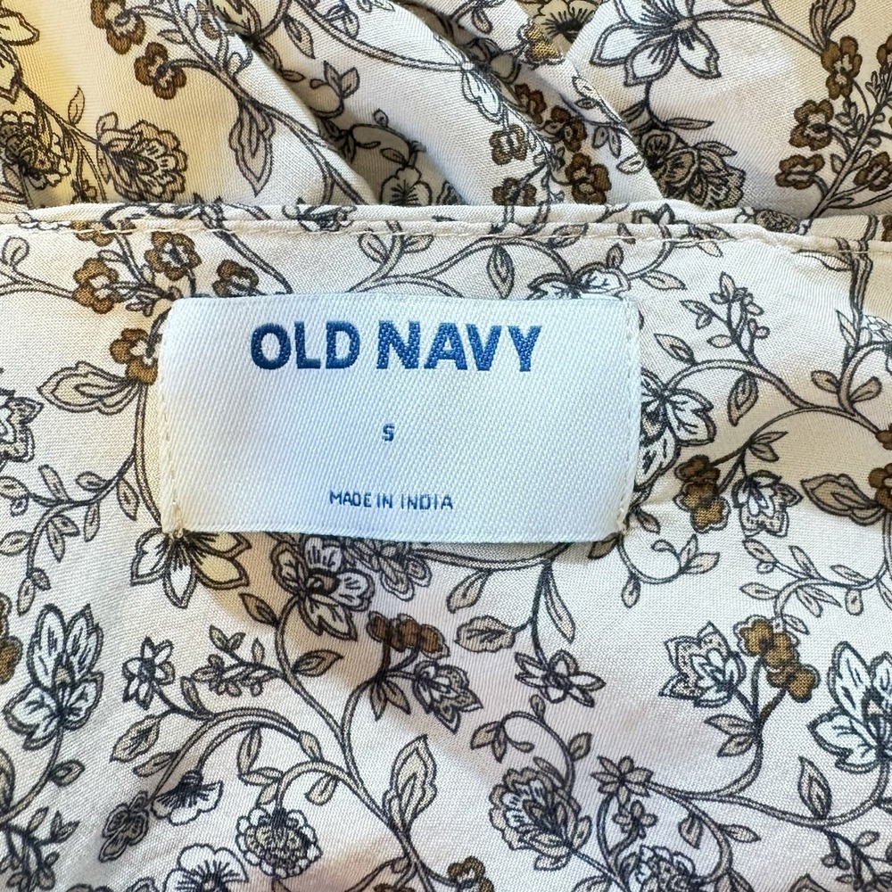 Old Navy Babydoll Midi Dress Small Beige Floral Cottagecore Fairy Smocking Beach - Picture 4 of 5